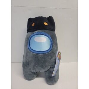 Among Us Grey Crewmate Plush with Black Cat Hat 12" Toikido YuMe Official NWT
